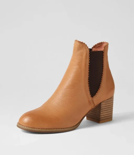 Shop Belle Dark Tan Choc Leather Elastic Chelsea Boots Women Ankle Boots