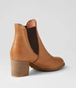 Shop Belle Dark Tan Choc Leather Elastic Chelsea Boots Women Ankle Boots