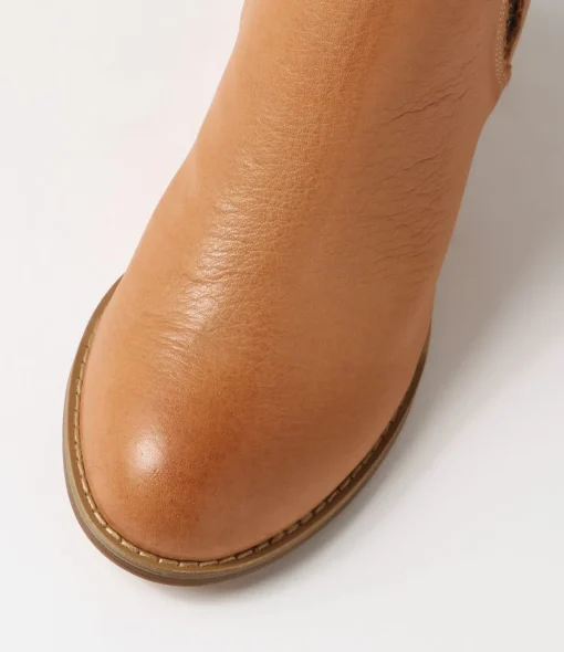 Shop Belle Dark Tan Choc Leather Elastic Chelsea Boots Women Ankle Boots