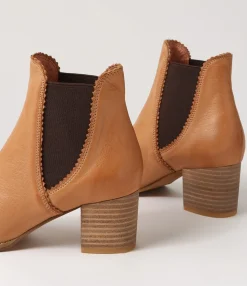 Shop Belle Dark Tan Choc Leather Elastic Chelsea Boots Women Ankle Boots