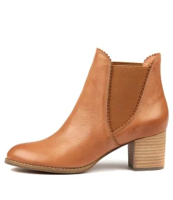New Belle Dk Tan Leather Women Ankle Boots