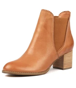 New Belle Dk Tan Leather Women Ankle Boots