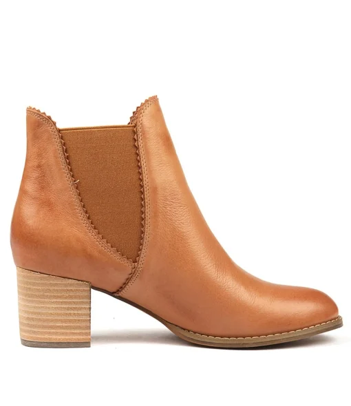 New Belle Dk Tan Leather Women Ankle Boots