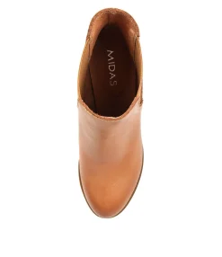 New Belle Dk Tan Leather Women Ankle Boots