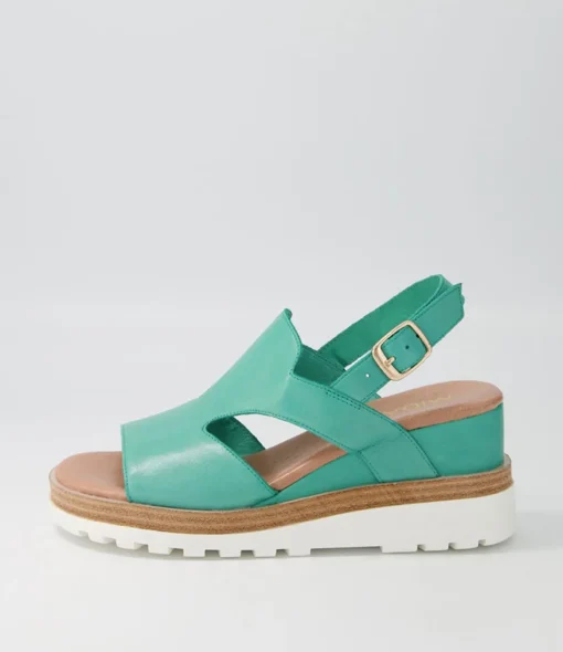 Cheap Benna Light Emerald Leather Sandals Ws Women Wedges