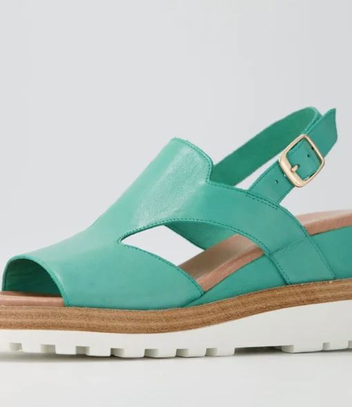 Cheap Benna Light Emerald Leather Sandals Ws Women Wedges