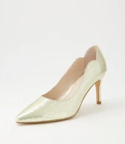 Flash Sale Betha Pale Gold Mirror Leather Heels Women Heels