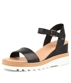 New Boggle Black Leather Women Wedges