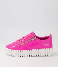 Sale Braelyn Hot Pink Patent Leather Sneakers Women Sneakers