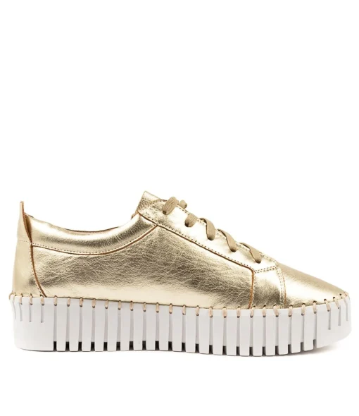 Best Braelyn Pale Gold Leather Women Sneakers