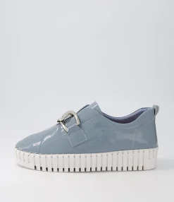 Shop Buckles Denim White Patent Leather Sneakers Women Sneakers