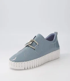 Shop Buckles Denim White Patent Leather Sneakers Women Sneakers