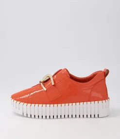 Sale Buckles Orange White Patent Leather Sneakers Women Sneakers