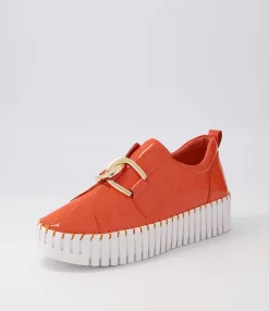 Sale Buckles Orange White Patent Leather Sneakers Women Sneakers