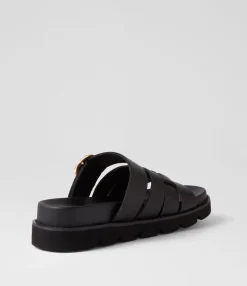 New Cajali Black Leather Slides Women Slides