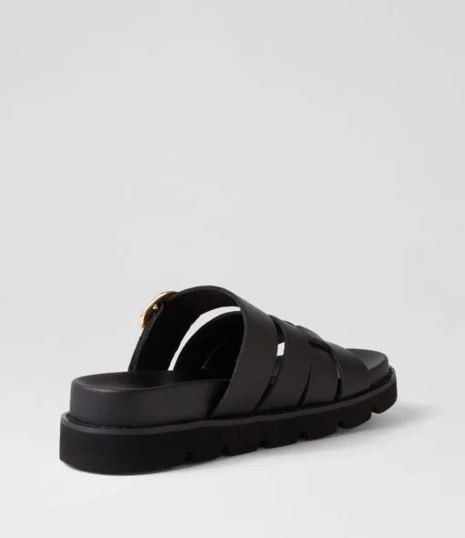 New Cajali Black Leather Slides Women Slides