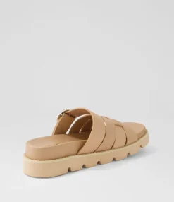 Fashion Cajali Dark Nude Leather Slides Women Slides