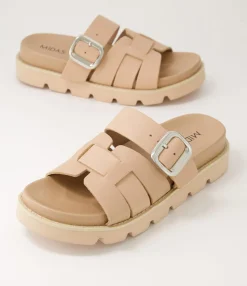 Fashion Cajali Dark Nude Leather Slides Women Slides
