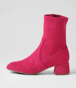 Online Checker Hot Pink Stretch Microsuede Ankle Boots Women Ankle Boots