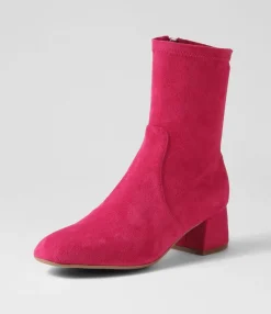 Online Checker Hot Pink Stretch Microsuede Ankle Boots Women Ankle Boots