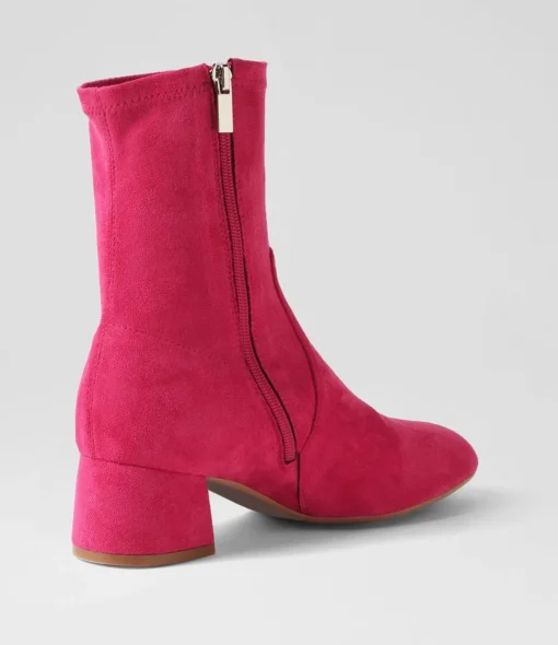 Online Checker Hot Pink Stretch Microsuede Ankle Boots Women Ankle Boots