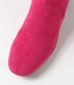 Online Checker Hot Pink Stretch Microsuede Ankle Boots Women Ankle Boots