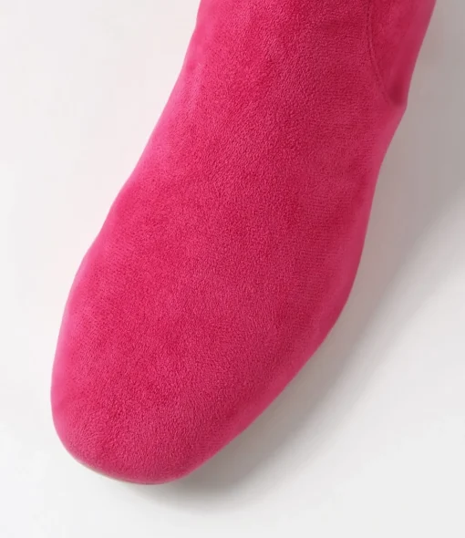 Online Checker Hot Pink Stretch Microsuede Ankle Boots Women Ankle Boots