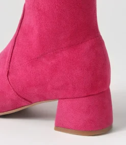 Online Checker Hot Pink Stretch Microsuede Ankle Boots Women Ankle Boots