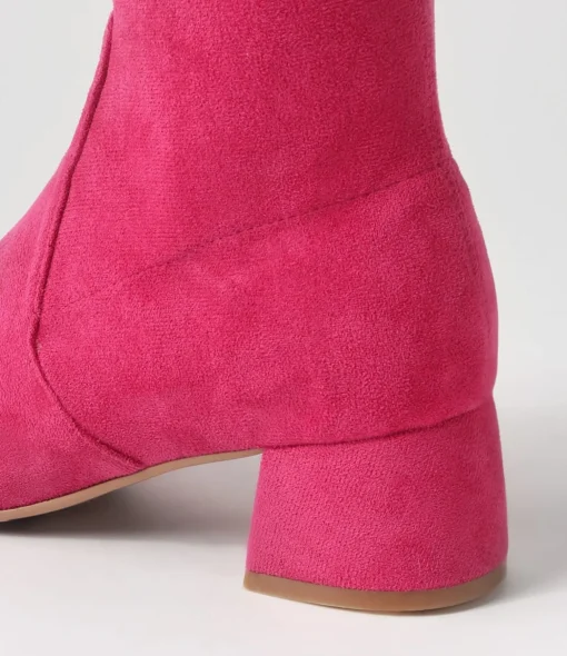 Online Checker Hot Pink Stretch Microsuede Ankle Boots Women Ankle Boots