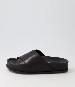 Best Sale Cori Black Leather Slides Women Flats