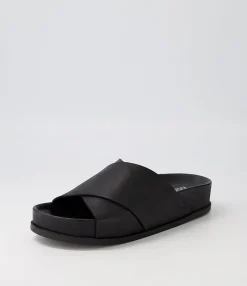 Best Sale Cori Black Leather Slides Women Flats