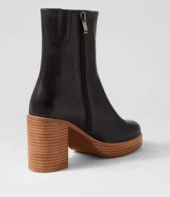 Best Danika Black Natural Heel Leather Ankle Boots Women Ankle Boots