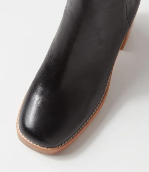 Best Danika Black Natural Heel Leather Ankle Boots Women Ankle Boots