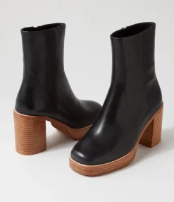 Best Danika Black Natural Heel Leather Ankle Boots Women Ankle Boots