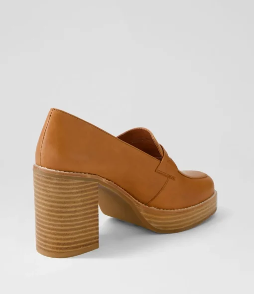 Hot Danille Cognac Leather Heels Women Loafers