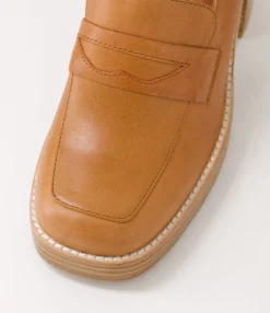 Hot Danille Cognac Leather Heels Women Loafers