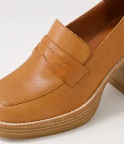 Hot Danille Cognac Leather Heels Women Loafers