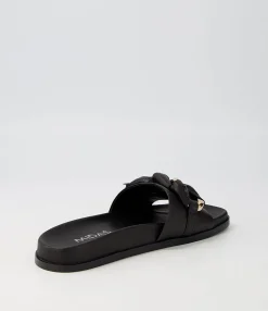 Best Daquiri Black Leather Slides Women Flats