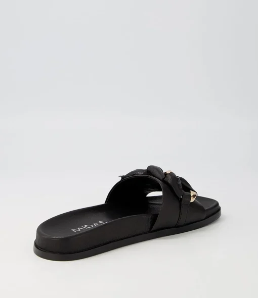 Best Daquiri Black Leather Slides Women Flats