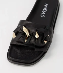 Best Daquiri Black Leather Slides Women Flats