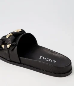 Best Daquiri Black Leather Slides Women Flats