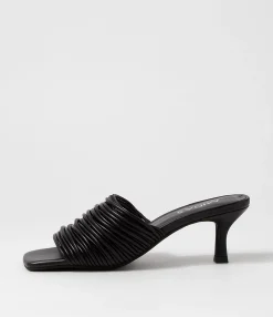 Sale Dellah Black Leather Slides Women Sandals