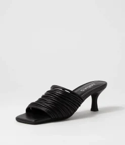 Sale Dellah Black Leather Slides Women Sandals