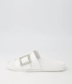 Best Doe White Leather Slides Women Flats