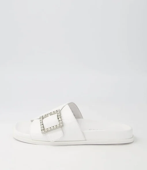 Best Doe White Leather Slides Women Flats