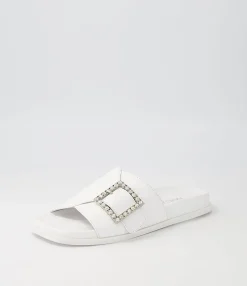 Best Doe White Leather Slides Women Flats