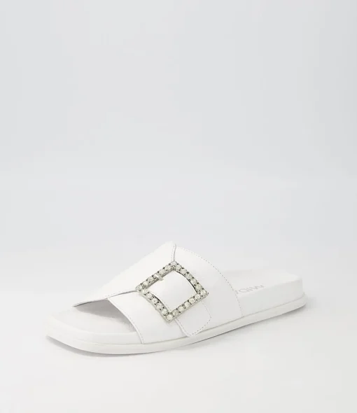 Best Doe White Leather Slides Women Flats