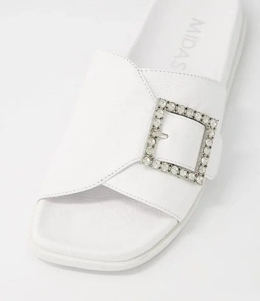 Best Doe White Leather Slides Women Flats