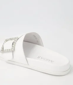 Best Doe White Leather Slides Women Flats