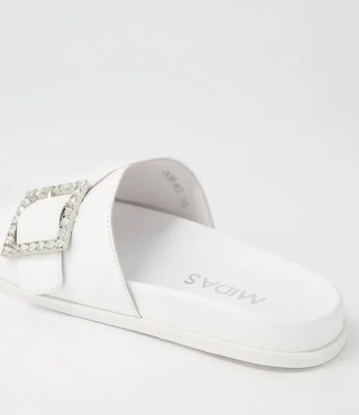 Best Doe White Leather Slides Women Flats